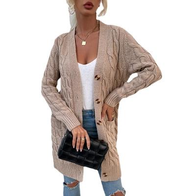 China 2021 Anti-wrinkle classic knit long coat 100% polyester twisted sweater cardigan for women for sale