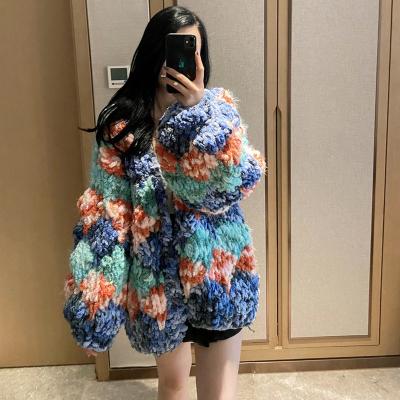 China 2021 new Anti-wrinkle cardigan thickened V-neck needlepoint sweater coat women winter colorful raw cardigan for sale