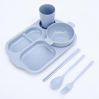 China Nordic Colorful Reusable Plastic Kids Blue Food Grade Wheat Straw Dinner Dish Sustainable Sustainable Hot Selling Dinner Dish Set for sale