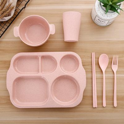 China Custom Home Biodegradable Straw Sublimation Wheat Supplier Dinnerware Set Kids Dinner Dishes Set Plastic Bowl And Cup For Kids for sale