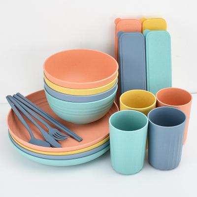 China 32pcs Amazon Modern Outdoor Camping Wheat Straw Fiber Dinnerware Kid Dinner Wheat Dish Sustainable Eco-Friendly Plastic Set for sale