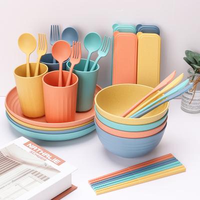 China Nordic Reusable Food Grade PP Plastic Straw Sustainable Arrival Wheat Dinnerware Set New Roll Dish Cup Restaurant Hotel Serving Dish for sale