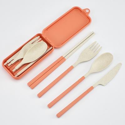 China China Color Plastic Viable Wholesale Color Travel Camping Eco Wheat Straw Knife Spoon Fork Knife Detachable Portable Cutlery Set for sale