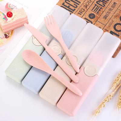 China Modern Cheap Hot Sale Sustainable Plastic Flatware 4pcs Travel Wheat Straw Biodegradable Travel Wheat Straw Cutlery Set For Camping for sale