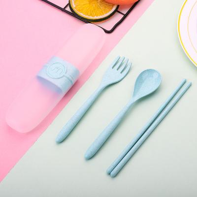 China China Factory Selling Nordic Reusable Reusable Wheat Spoon Chopsticks Straw Fiber Children Cutlery Set Plastic Children's Flatware With Case for sale