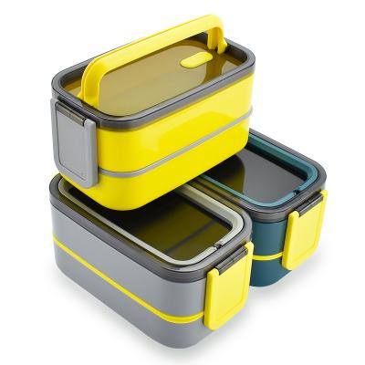 China Cheap Large Gray Fashion Capacity Double Layer Microwavable School Kids Lunch Box Bento Lunch Box Set Eco-Friendly Plastic for sale