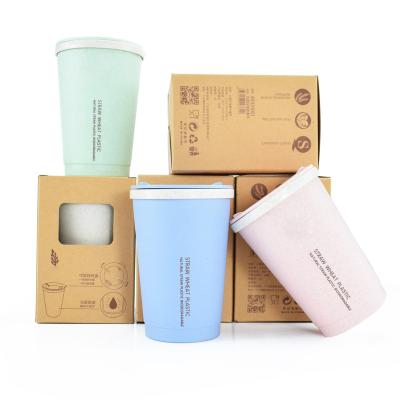 China Viable Eco-Friendly Reusable Double Wall Fiber Wheat Straw Portable Small Bulk Coffee Tumbler Cups The Plastic Thermal Cup for sale