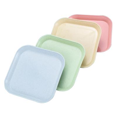 China Wholesale Blue Square Reusable Square Reusable Snacks Dessert Dish Plastic Eco Friendly Wheat Straw Dishes and Dishes for Party for sale