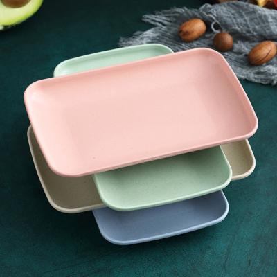 China Food Grade Wheat Straw Fiber Square Fiber Biodegradable Household Kitchen Party Fruit Serving Dishes Biodegradable Plastic Dishes Set For Picnic for sale