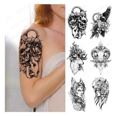 China Sexy Black Skull Temporary Temporary Body Tattoos Waterproof Custom Tattoo Sticker for sale