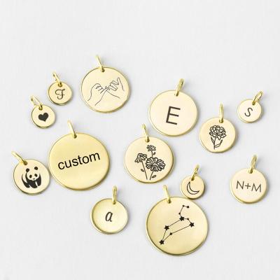 China CLASSIC Engrave Logo Name Round Pendant 316L Stainless Steel Necklace For Women Animals Plant Name Letter Charm For Necklace for sale