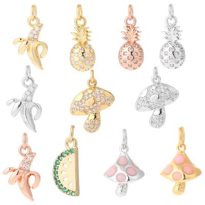 China TRENDY Fruit Jewelry Charms For Jewelry Making Banana, Pineapple, Mushroom Pendant Charms Diy Earrings Necklace Bracelet Make Copper for sale