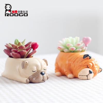 China Roogo Home Decoration Resin Different Design Sleep Dog Flower Pot for sale