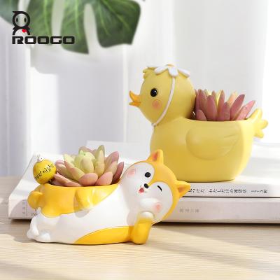 China Cartoon Roogo Flower and Plant Bonsai The Lovely Weather Sloth Animal Polyresin Desktop Decor Flower Pots for sale