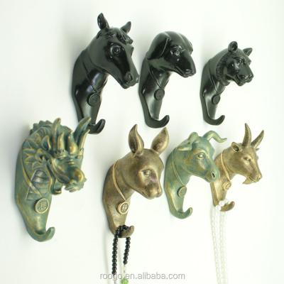 China Art Decor Wholesale Resin Crafts Chinese Zodiac 12 Zodiac Wall Decor Pothook Animal Head Wall Decoration Home for sale