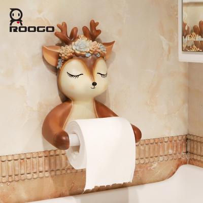 China Home Decoration Roogo PVC Cartoon Roll Animal Cute Deer Shaped Toilet Paper Holder For Bathroom for sale