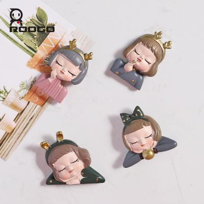 China Home Decoration Roogo Little Lolita Fridge Magnet 3D Resin Magnetic Wall Decoration Cute Girl Type Small Decor On The Wall for sale