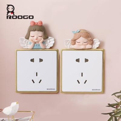 China Handmade Roogo Wishing Angel Switch Sticker Wall Decoration Easy Stick Lovely Type Baby Nursery Girl Decor for sale