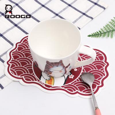 China Viable Roogo Lucky Cat Drink Cup Coaster Hot Pad Table Dish Mats for sale