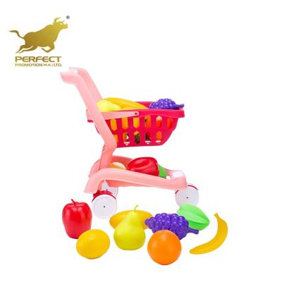 China Shopping Cart Model Pink Pink Shopping Cart Kids Play Model Girl Supermarket Pretend To Plastic Shopping Cart With Fruit Toy Set for sale