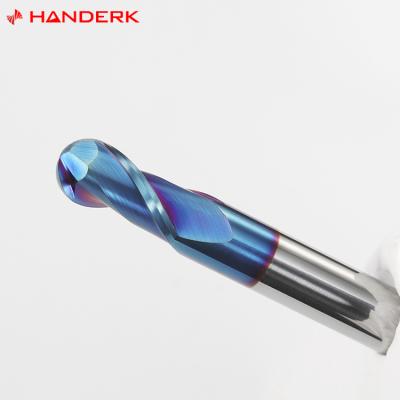 China HANDERK HRC65 Carbide OEM Ball Nose CNC Router Bit Milling Cutter End Mill With Blue Coating for sale