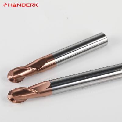 China HANDERK 2 Carbide HRC55 Ball Nose End Mill Flute CNC Tools Milling Cutter With Gold Coating for sale