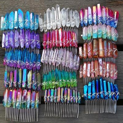 China Hair Accessories Fashion Rainbow Quartz Crystals Healing Stones Point Headband DIY Loose Gemstone Jewelry For Women Hair Tuck Comb for sale