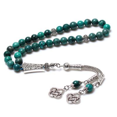 China Factory Wholesale 8MM Green Religious Stone Turquoise Islamic Prayer Beads Tasbih Muslim Howlite Bead Rosary 33 Stone Tasbeeh Misbaha for sale