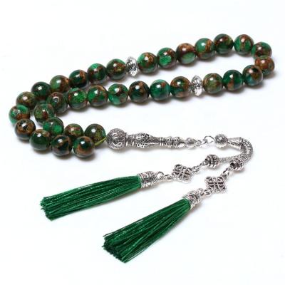 China Gold Religious High Quality Green Stone Islamic Prayer Beads 33 Sibha Tasbeeh Misbaha Muslim Tasbih for sale