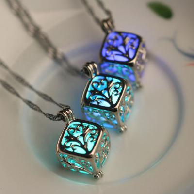 China TRENDY Glow in the Dark Jewelry Silver Plated with Crescent Shaped Pendant Luminous Stone Beads Necklace for Women Gift for sale