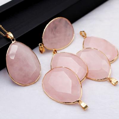 China Trendy Natural Stone Drop Rose Quartz Jewelry Women Fashion Pendant Necklace for sale