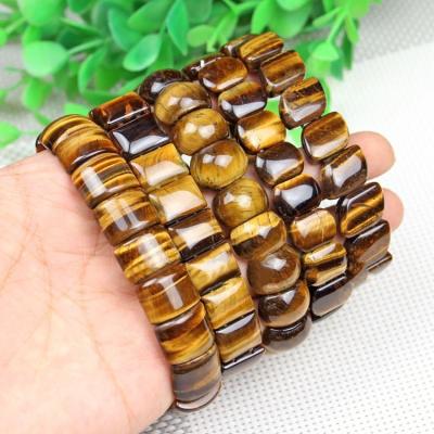 China Trendy Natural Elasticity Fashion Charm Tiger Eye Stone Beaded Men Women Yellow Bracelet for sale