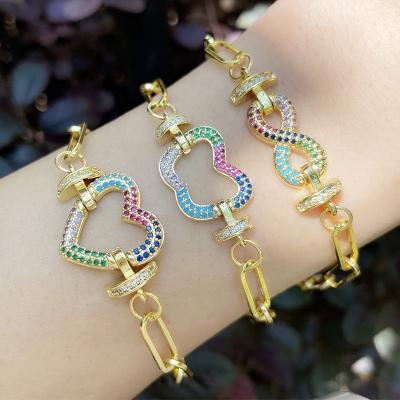 China 2021 Fashion Selling Jewelry 18k Gold Plated Link Chain Elegant Hot FASHION Zircon Diamond Charm Women's Colorful Bracelet Heart for sale