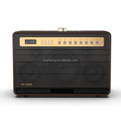 China Phone Function W-KING K6L PU Guitar Leather Wooden Bluetooth Speaker With Display With Handle for sale