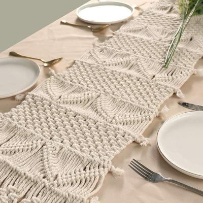 China Fancy and romantic table runner boho table runner TR034 white flower high end table runner for sale