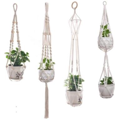 China Creative Arming Rope Flower Pot Gardening Pocket For Plants Home Decor Sling Macrame Wall Hanging Hanger Cotton Canvas Handwoven Rope for sale