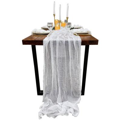 China White luxury gauze table runner luxury table runner plain TR019 table runner decorative for sale