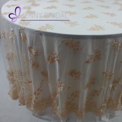 China TL002R2 Champagne Wedding Lace Washable And Durable Fancy Fabric 132 Round Tablecloth for sale