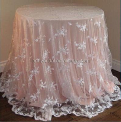 China TL002P Washable And Durable Fancy White Wedding Lace Tablecloth Overlay for sale