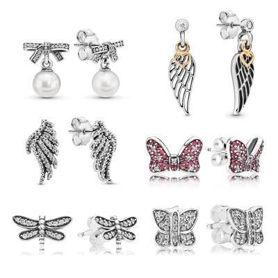 China Wholesale 2021 Fashion Charm Bracelet Fashion High Quality Zircon Inlaid 925 Sterling Silver Pearl Angel Stud Earrings for sale