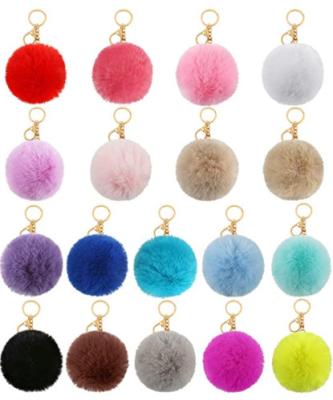 China Wholesale Multicolored Furry Fluffy Puff Ball Accessories Keychain 8cm Faux Rabbit Fur Ball Pom Pom Keychain for sale