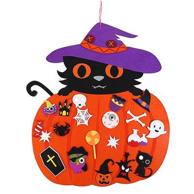 China Strong Pumpkin Cat Felt Material Halloween DIY Set with 48PCS Ornaments Home Decoration Wall Hanging Craft Kits for Kids Birthday Gift for sale