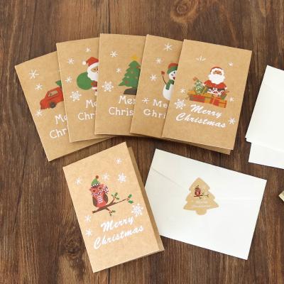 China Europe 6pcs Brown Paper Christmas Cards Bulk Christmas Greeting Cards with Envelopes and Stickers Celebration Cards for sale