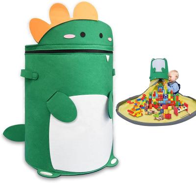 China Strong Material Drawstring Toy Mat Storage Bag Dinosaur Thick Felt Toy Storage Basket Waterproof Oxford Play Mat for Kids for sale