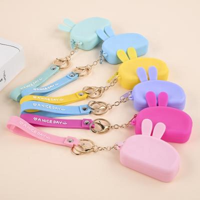 China Cute Rabbit Macaron Key Case Coin Pouch Silicone Durable And Eco-friendly Material Coins Bag With Zipper Jewelry Box Case for sale