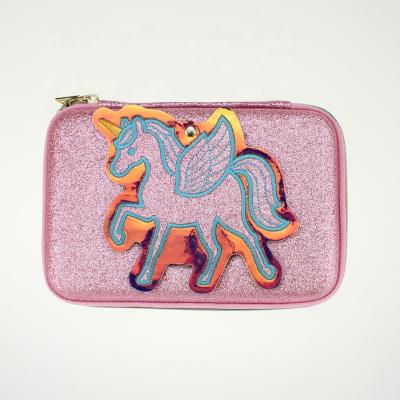 China Waterproof Sequin Unicorn Pencil Pouch Shinning Pink Pen Case with Mirror for Girls Stationery Pencil Case for sale