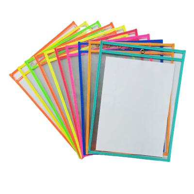 China Durable and Eco-friendly Material Dry Erase Pockets Clear Plastic Pocket Chart Reusable Dry Erase Covers Sleeves for Work and School Worksheets for sale