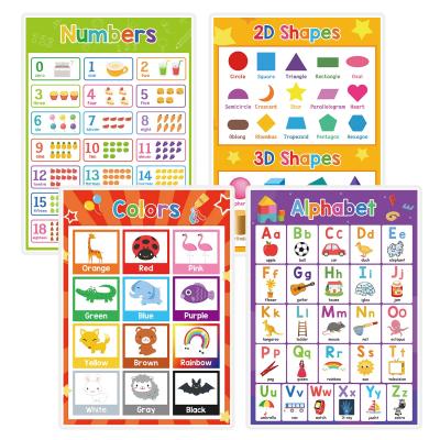 China Learning Set of 4 Sheets Educational Posters for Toddlers Layered Learning Chart Materials Shapes Numbers Alphabet Colors for sale