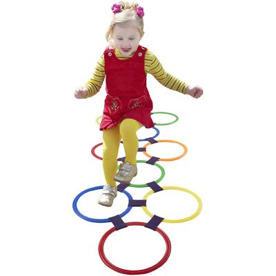 China Durable and Eco-friendly Material Hopscotch Game Ring Game Portable Fun Agility Dealing Training Multicolor Plastic Rings 10 Pieces and 10 Connectors for sale