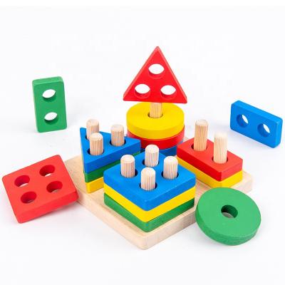 China Wooden Wooden Sorting Stacking Toys Train Color Recognition Blocks Educational Preschool Learning Board Matching Puzzle Motor Skill for sale